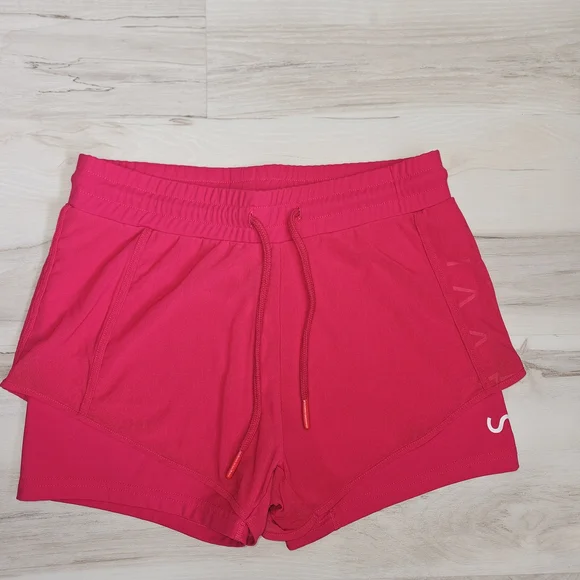 Savvi Aria Mesh Double Layer Athletic Running Shorts Hot Pink Neon Size Medium M - Picture 2 of 10